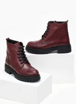 The Fashion Project Αρβυλάκια δερμάτινα με ραφή - Μπορντό -The Fashion Project κατάστημα arvulakia dermatina me rafi 108271 g3md