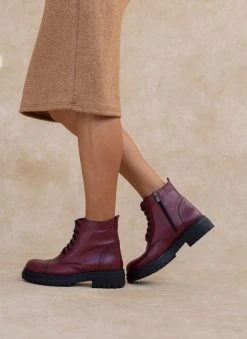 The Fashion Project Αρβυλάκια δερμάτινα με ραφή - Μπορντό -The Fashion Project κατάστημα arvulakia dermatina me rafi 108271 pxm4