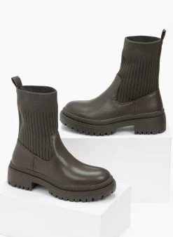 The Fashion Project Μποτάκια κάλτσα - Χακί -The Fashion Project κατάστημα arvulakia me kaltsa 99225 ih7x