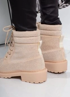 The Fashion Project Αρβυλάκια με Strass και εξωτερικές ραφές - Μπεζ -The Fashion Project κατάστημα arvulakia me strass kai ekswterikes rafes 109438 s11a