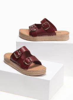 Flatforms δερμάτινα με διπλή φάσα Estil - Μπορντό -The Fashion Project κατάστημα estil dermatina flatforms me dipli fasa 91177 9dl0