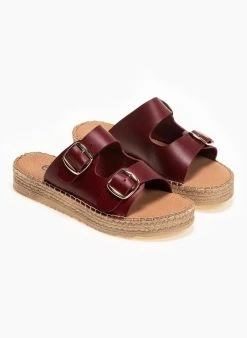 Flatforms δερμάτινα με διπλή φάσα Estil - Μπορντό -The Fashion Project κατάστημα estil dermatina flatforms me dipli fasa 91177 tia7