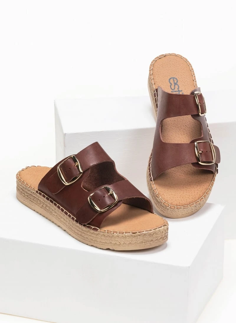 Flatforms δερμάτινα με διπλή φάσα Estil - Καφέ 3 Flatforms δερμάτινα με διπλή φάσα Estil - Καφέ - Image 3