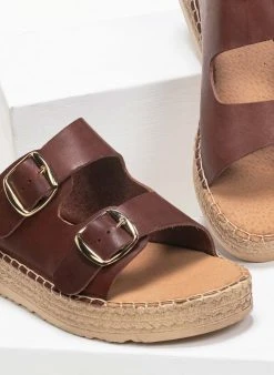 Flatforms δερμάτινα με διπλή φάσα Estil - Καφέ