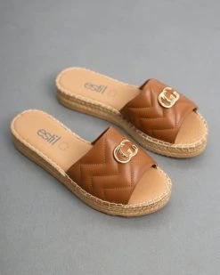 Flatforms δερμάτινα καπιτονέ Estil - Ταμπά -The Fashion Project κατάστημα estil dermatina flatforms me fasa kapitone 93468 gbhg