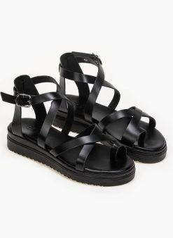 Flatforms δερμάτινα με χιαστί δέσιμο Tfp - Μαύρο -The Fashion Project κατάστημα estil dermatina flatforms me xiasti desimo 91442 4nnb