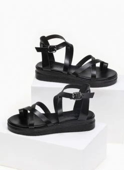 Flatforms δερμάτινα με χιαστί δέσιμο Tfp - Μαύρο -The Fashion Project κατάστημα estil dermatina flatforms me xiasti desimo 91442 62pz