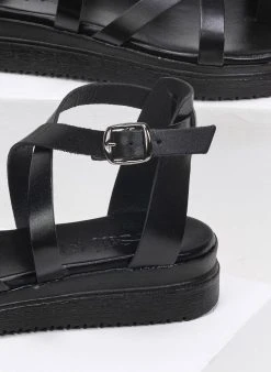 Flatforms δερμάτινα με χιαστί δέσιμο Tfp - Μαύρο -The Fashion Project κατάστημα estil dermatina flatforms me xiasti desimo 91442 oi3o