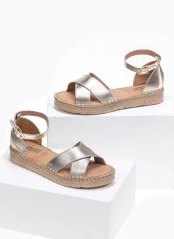 Flatforms δερμάτινα Crossover Estil - Χρυσό