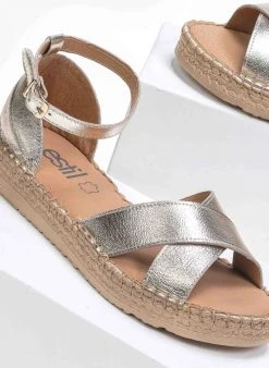 Flatforms δερμάτινα Crossover Estil - Χρυσό -The Fashion Project κατάστημα estil dermatina sandalia me xiasti fases 89800 zlct