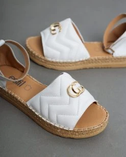 Flatforms καπιτονέ με μπαρέτα Estil - Λευκό -The Fashion Project κατάστημα estil flatform kapitone pedila 93458 xuim