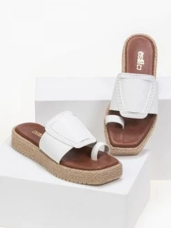 Flatforms δερμάτινα καρέ Estil - Λευκό -The Fashion Project κατάστημα estil kare dermatina flatforms 90115 5h3k