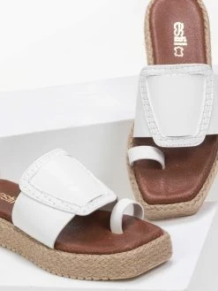 Flatforms δερμάτινα καρέ Estil - Λευκό -The Fashion Project κατάστημα estil kare dermatina flatforms 90115 fc68