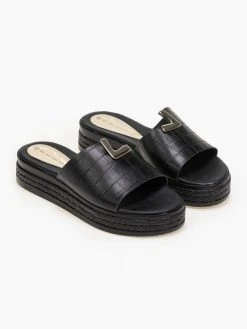 Flatforms κροκό με άνισο τελείωμα Estil - Μαύρο