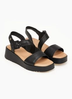 Flatforms δερμάτινα καρέ πέδιλα Carmela 68627 - Μαύρο -The Fashion Project κατάστημα flatform dermatina kare pedila 68627 100711 u8tv