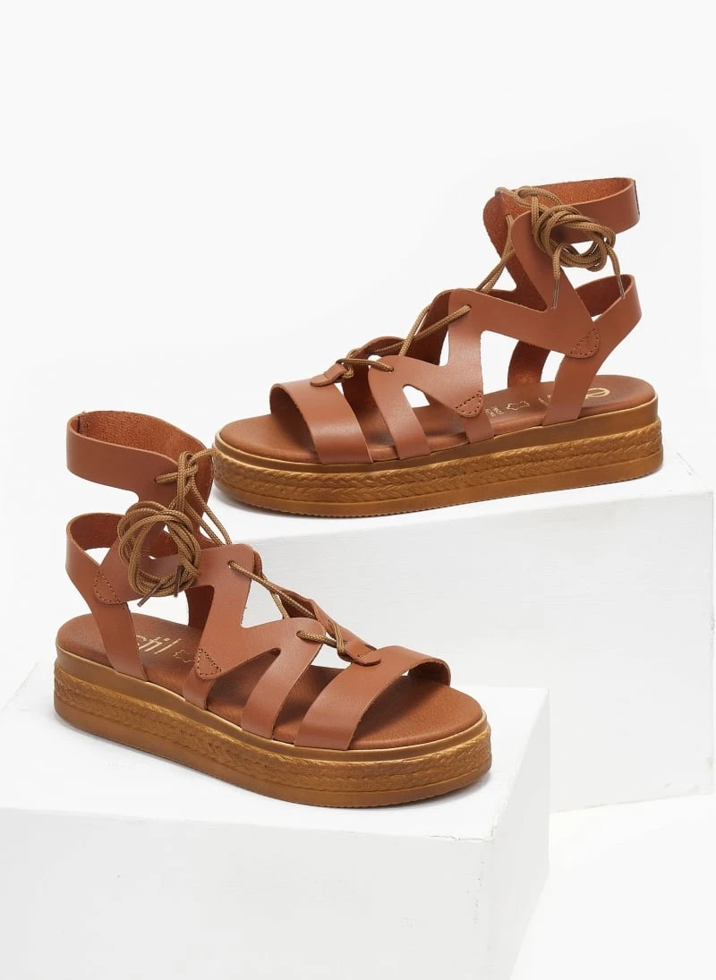 Flatforms δερμάτινα με δέσιμο Estil - Ταμπά 2 Flatforms δερμάτινα με δέσιμο Estil - Ταμπά - Image 2