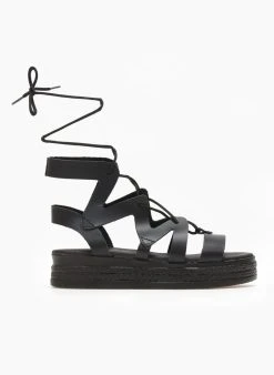 Flatforms δερμάτινα με δέσιμο Estil - Μαύρο