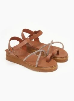 Flatforms δερμάτινα με στρας Estil - Κάμελ -The Fashion Project κατάστημα flatforms dermatina me stras estil 110786 idr7