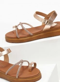 Flatforms δερμάτινα με στρας Estil - Χαλκός -The Fashion Project κατάστημα flatforms dermatina me stras estil 110787 o2d5