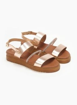 Flatforms δερμάτινα με Strass Estil - Χαλκός -The Fashion Project κατάστημα flatforms dermatina me strass estil 110789 kzaw