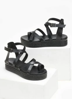 Flatforms δερμάτινα με χιαστί λουριά Tfp - Μαύρο 6 Flatforms δερμάτινα με χιαστί λουριά Tfp - Μαύρο -The Fashion Project κατάστημα flatforms dermatina me xiasti louria tfp 111780 nsnb