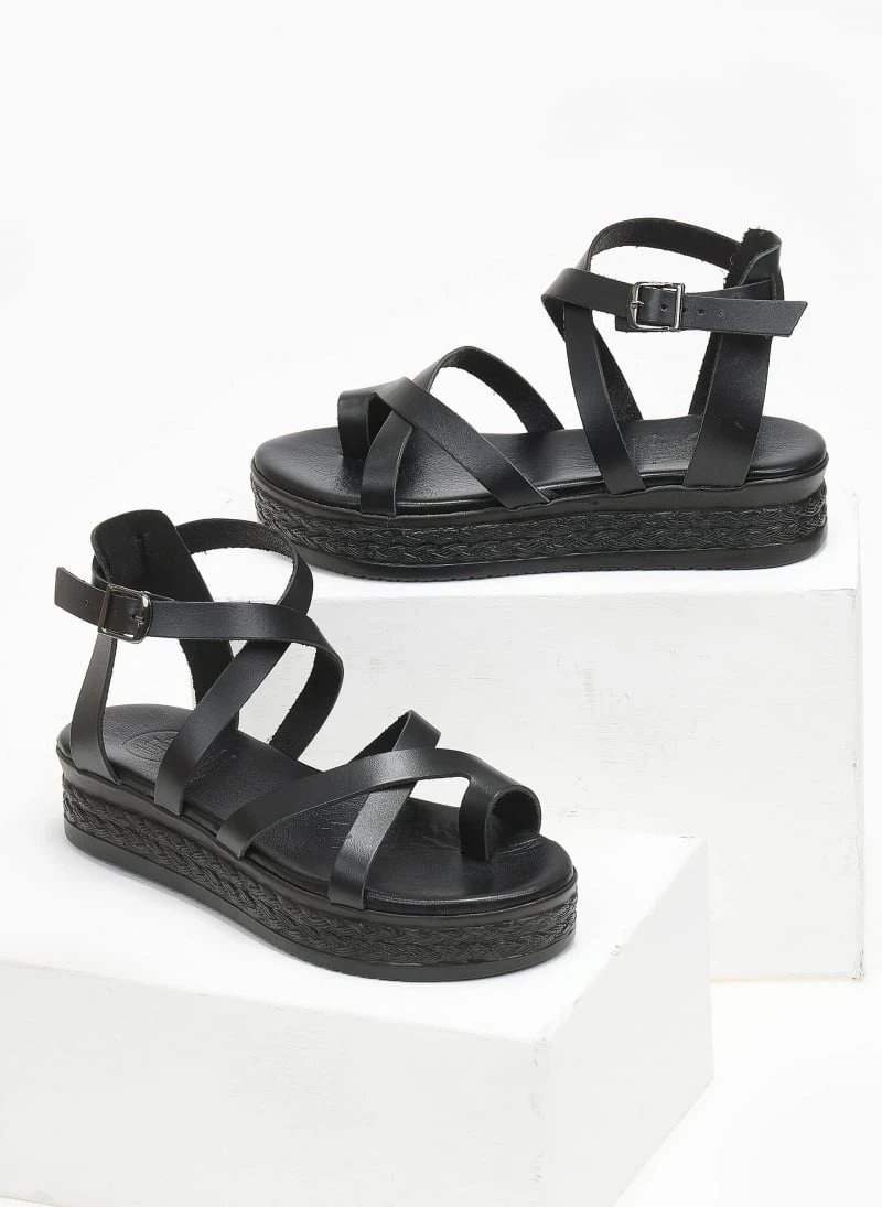 Flatforms δερμάτινα με χιαστί λουριά Tfp - Μαύρο 3 Flatforms δερμάτινα με χιαστί λουριά Tfp - Μαύρο - Image 3