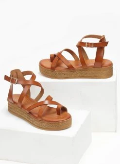 Flatforms δερμάτινα με χιαστί λουριά Tfp - Ταμπά -The Fashion Project κατάστημα flatforms dermatina me xiasti louria tfp 111781 7bk6