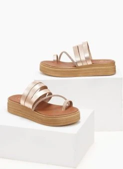 Flatforms δερμάτινα με λοξό στρας λουράκι Tfp - Χαλκός -The Fashion Project κατάστημα flatforms dermatina tfp me lokso strass louraki 105603 wniu