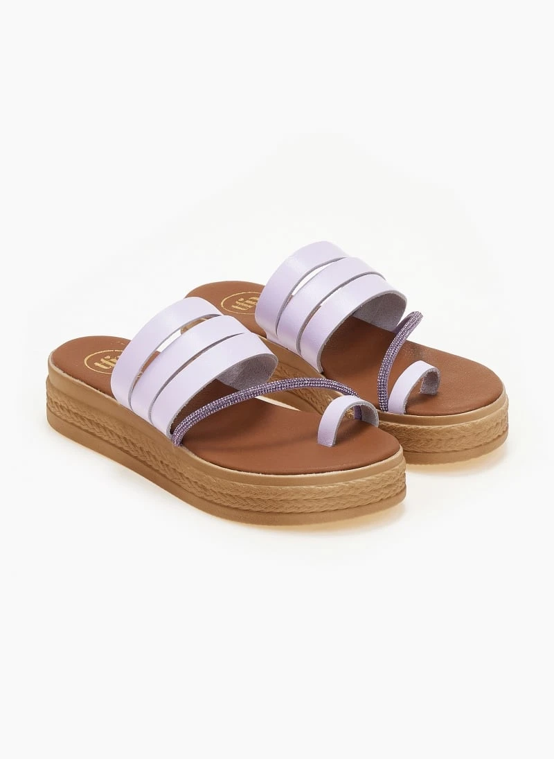 Flatforms δερμάτινα με λοξό στρας λουράκι Tfp - Λιλά 2 Flatforms δερμάτινα με λοξό στρας λουράκι Tfp - Λιλά - Image 2