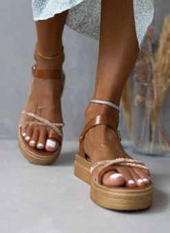 The Fashion Project Flatforms δερμάτινα με στρας χιαστί λουράκια Tfp - Ταμπά -The Fashion Project κατάστημα flatforms dermatina tfp me strass xiasti lourakia 105955 1734