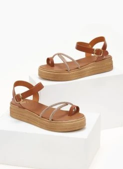 The Fashion Project Flatforms δερμάτινα με στρας χιαστί λουράκια Tfp - Ταμπά -The Fashion Project κατάστημα flatforms dermatina tfp me strass xiasti lourakia 105955 p8a2