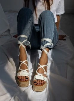 The Fashion Project Flatforms Lace Up με σχοίνινη σόλα - Λευκό -The Fashion Project κατάστημα flatforms lace up me sxoinini sola 101461 7fk6