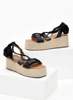 The Fashion Project Flatforms Lace Up με σχοίνινη σόλα - Μαύρο -The Fashion Project κατάστημα flatforms lace up me sxoinini sola 101462 jxpa