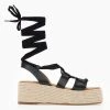 The Fashion Project Flatforms Lace Up με σχοίνινη σόλα - Μαύρο
