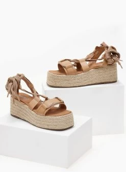 The Fashion Project Flatforms Lace Up με σχοίνινη σόλα - Κάμελ -The Fashion Project κατάστημα flatforms lace up me sxoinini sola 101464 1cz0