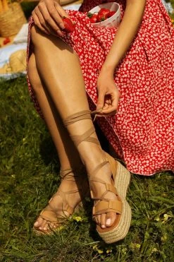 The Fashion Project Flatforms Lace Up με σχοίνινη σόλα - Κάμελ