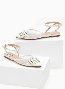 The Fashion Project Μπαλαρίνες ίσιες με διαφάνεια και τρουκς - Λευκό -The Fashion Project κατάστημα goves isies me diafaneia kai trouks 99905 7dkm