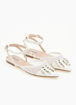 The Fashion Project Μπαλαρίνες ίσιες με διαφάνεια και τρουκς - Λευκό -The Fashion Project κατάστημα goves isies me diafaneia kai trouks 99905 nxwf