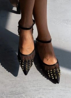 The Fashion Project Μπαλαρίνες ίσιες με διαφάνεια και τρουκς - Μαύρο