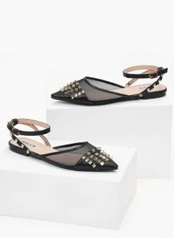 The Fashion Project Μπαλαρίνες ίσιες με διαφάνεια και τρουκς - Μαύρο -The Fashion Project κατάστημα goves isies me diafaneia kai trouks 99906 z9zo