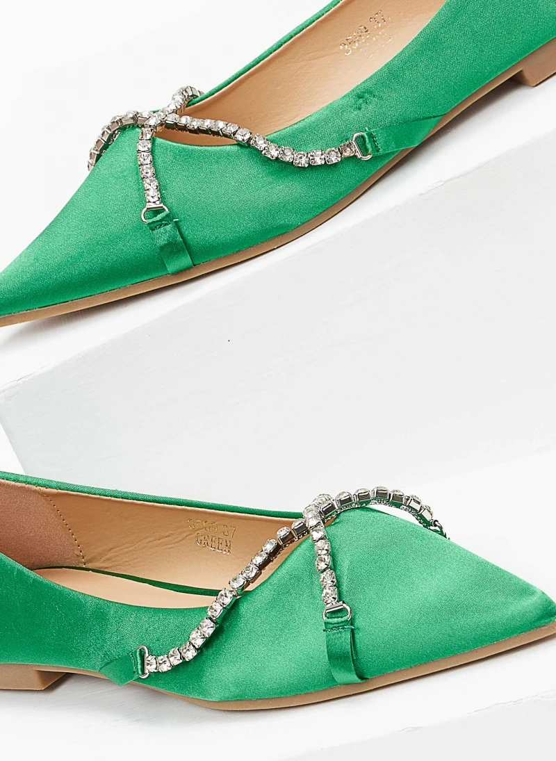 The Fashion Project Μπαλαρίνες σατέν με Strass χωρίς τακούνι - Πράσινο 4 The Fashion Project Μπαλαρίνες σατέν με Strass χωρίς τακούνι - Πράσινο - Image 4
