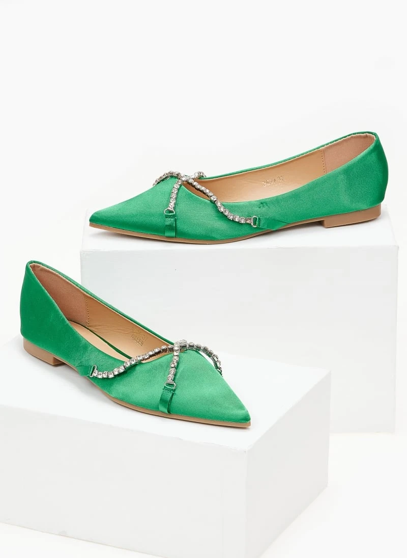 The Fashion Project Μπαλαρίνες σατέν με Strass χωρίς τακούνι - Πράσινο 2 The Fashion Project Μπαλαρίνες σατέν με Strass χωρίς τακούνι - Πράσινο - Image 2