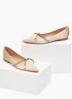 The Fashion Project Μπαλαρίνες σατέν με Strass χωρίς τακούνι - Άμμου -The Fashion Project κατάστημα goves saten me strass xwris takouni 100052 m2ac
