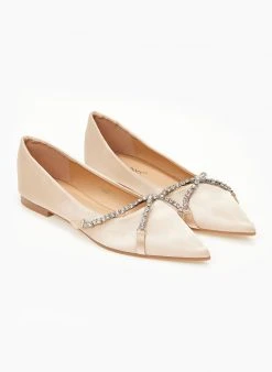 The Fashion Project Μπαλαρίνες σατέν με Strass χωρίς τακούνι - Άμμου -The Fashion Project κατάστημα goves saten me strass xwris takouni 100052 om0e
