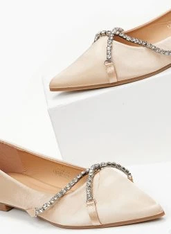 The Fashion Project Μπαλαρίνες σατέν με Strass χωρίς τακούνι - Άμμου -The Fashion Project κατάστημα goves saten me strass xwris takouni 100052 rjde