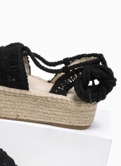 The Fashion Project Flatforms με πλεκτό σχοίνινο σχέδιο - Μαύρο -The Fashion Project κατάστημα lace up flatforms me plekto sxoinino sxedio 87200 4gwk