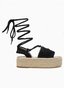 The Fashion Project Flatforms με πλεκτό σχοίνινο σχέδιο - Μαύρο