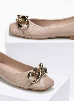 The Fashion Project Μπαλαρίνες με Pattern καπιτονέ και αλυσίδα - Πούρο -The Fashion Project κατάστημα mpalarines me pattern kapitone kai alusida 87054 isb9