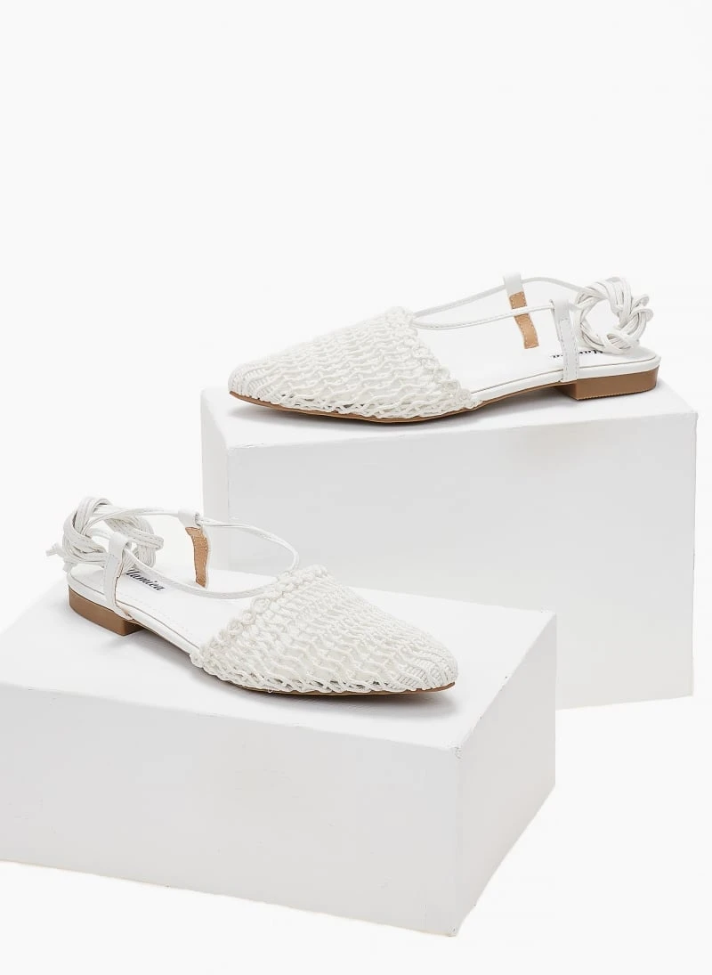 The Fashion Project Μπαλαρίνες με πλεκτό σχέδιο και κορδόνια - Λευκό 3 The Fashion Project Μπαλαρίνες με πλεκτό σχέδιο και κορδόνια - Λευκό - Image 3