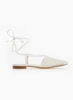 The Fashion Project Μπαλαρίνες με πλεκτό σχέδιο και κορδόνια - Λευκό